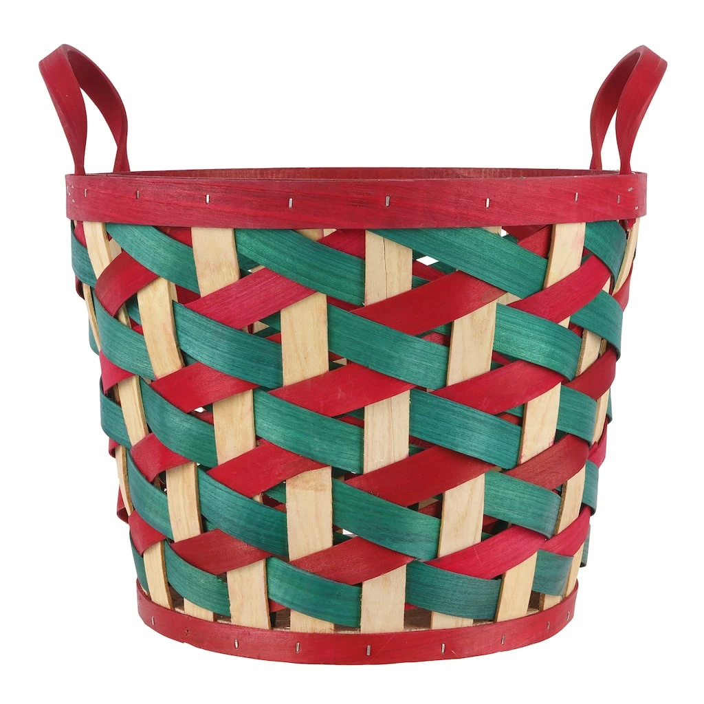 Outlet ๐ 11.5" Large Red and Green Woven Wood Chip Basket by Ashland® ๐