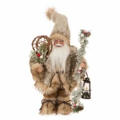 Promo 😍 Glitzhome® 12" 🎅 Christmas Light Brown Faux Fur Santa Figurine 🌟