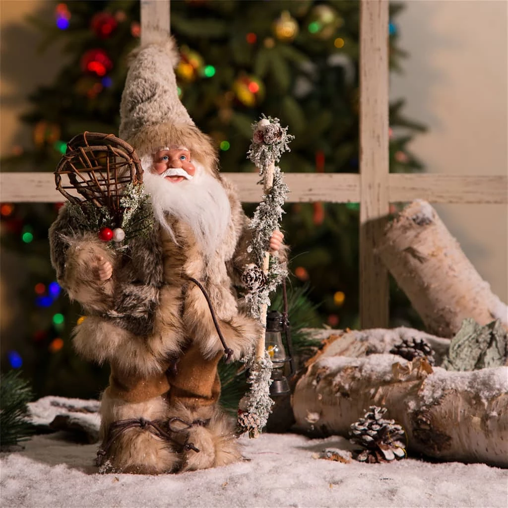 Promo ๐ Glitzhome® 12" ๐
Christmas Light Brown Faux Fur Santa Figurine ๐ - Image 4
