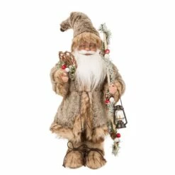 Best Pirce โ Glitzhome® 18" ๐ Christmas Light Brown Faux Fur Santa Figurine ๐