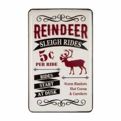Promo ๐ Glitzhome® Reindeer Sleigh Rides Farmhouse Metal Enamel Sign ๐งจ
