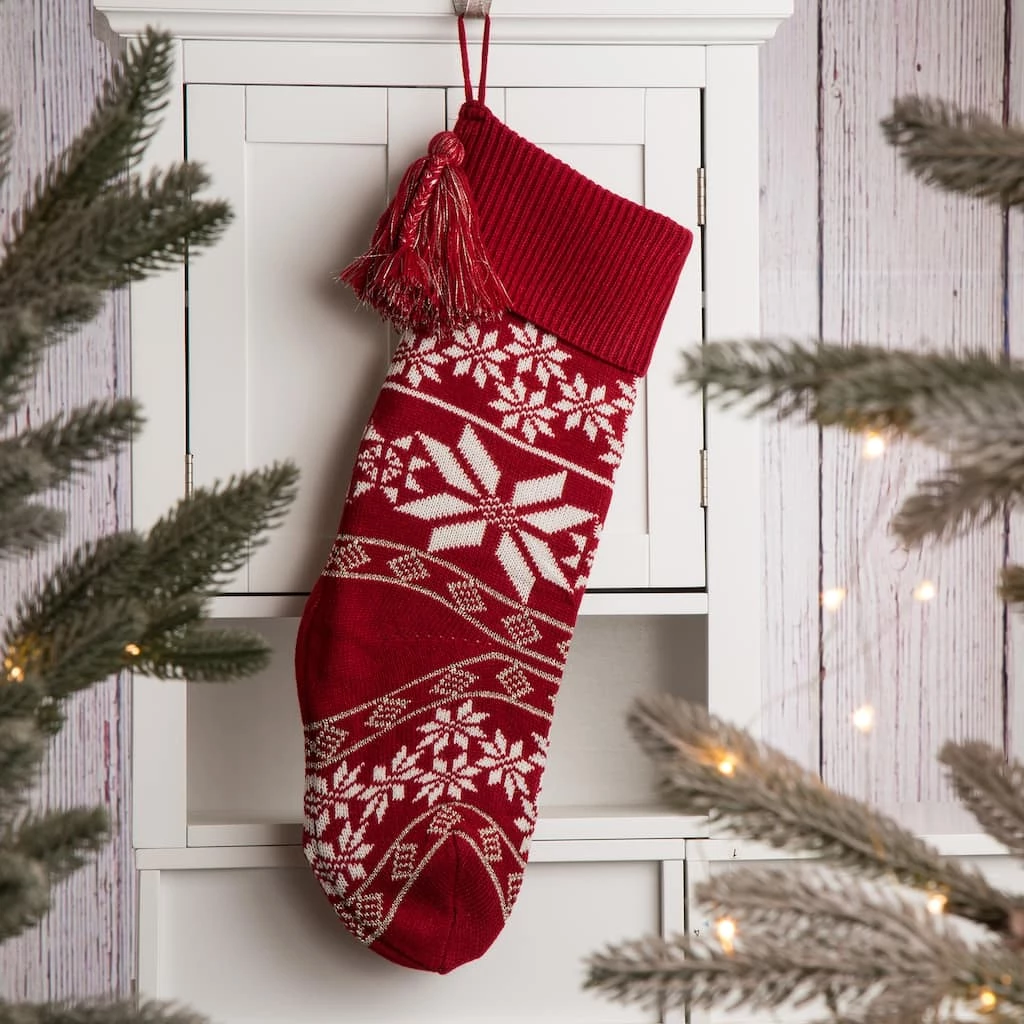 Cheapest β€οΈ Glitzhome® 24" Snowflake Knited π Christmas Stocking π₯ - Image 4