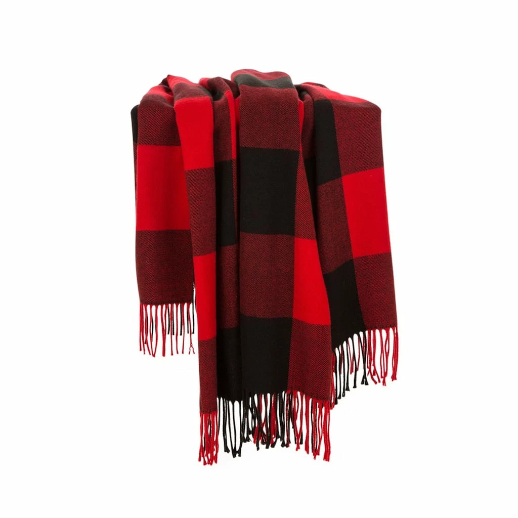 Best Sale ๐ Glitzhome® Red & Black Plaid Woven Throw ๐งจ - Image 4