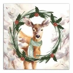 Outlet 🎁 Seasonal Deer Wreath Canvas Wall Art by Designs Direct 🔥