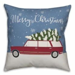 Hot Sale 🧨 Designs Direct Merry 🎁 Christmas Station Wagon 18x18 Throw Pillow 🔔
