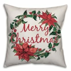 Brand new 😀 Designs Direct Merry ❄ Christmas Poinsetta Wreath 18x18 Throw Pillow 🌟