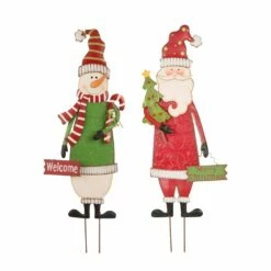 Best deal 😉 Glitzhome® 3ft. Metal Snowman & Santa Yard Stake Set ⌛
