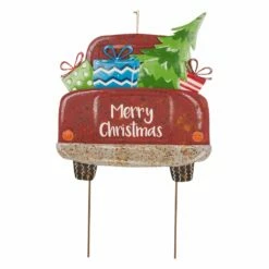 Best Sale 🥰 Glitzhome® 32" ❄ Christmas Rusty Metal Truck Yard Stake 😉