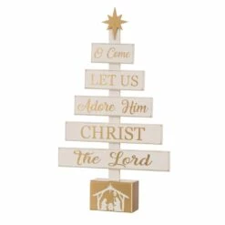 New 😀 Glitzhome® 18" Wooden Nativity Tree Tabletop Décor 👍