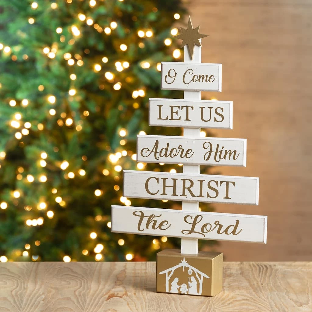 New ๐ Glitzhome® 18" Wooden Nativity Tree Tabletop Décor ๐ - Image 2