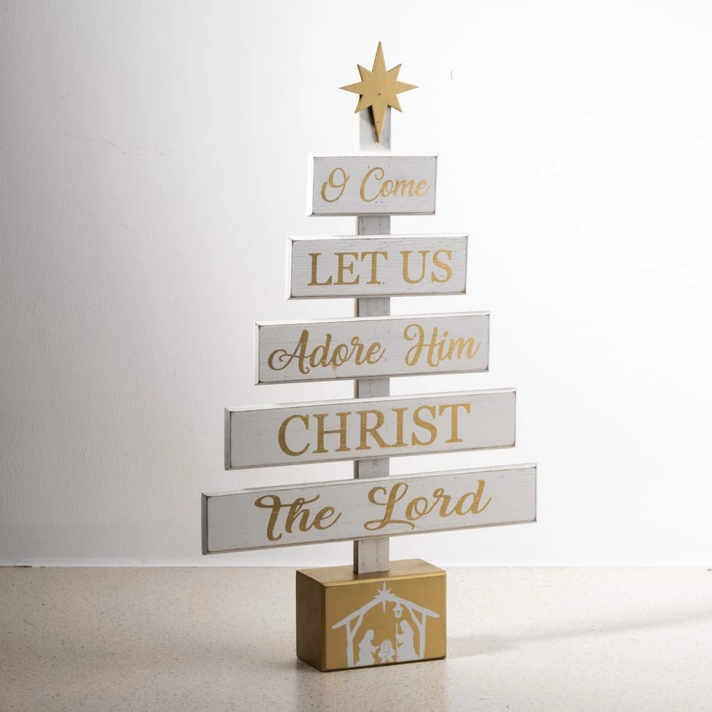 New ๐ Glitzhome® 18" Wooden Nativity Tree Tabletop Décor ๐ - Image 3