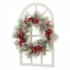 Deals 🔥 Glitzhome® Wooden Window Frame with Flocked Pinecone & Ornament Wreath ⭐