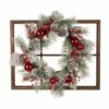 Hot Sale ❤️ Glitzhome® Natural Wooden Window Frame with Flocked Pinecone & Ornament Wreath 💯