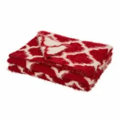 Wholesale โค๏ธ Glitzhome® Reversible Knitted Nylon Eyelash Yarn Red & White Throw Blanket ๐