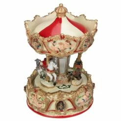 Coupon 😀 6.5" Ivory & Gold Animated Musical Clown & Cupid Carousel Tabletop Decoration by Northlight 🔔