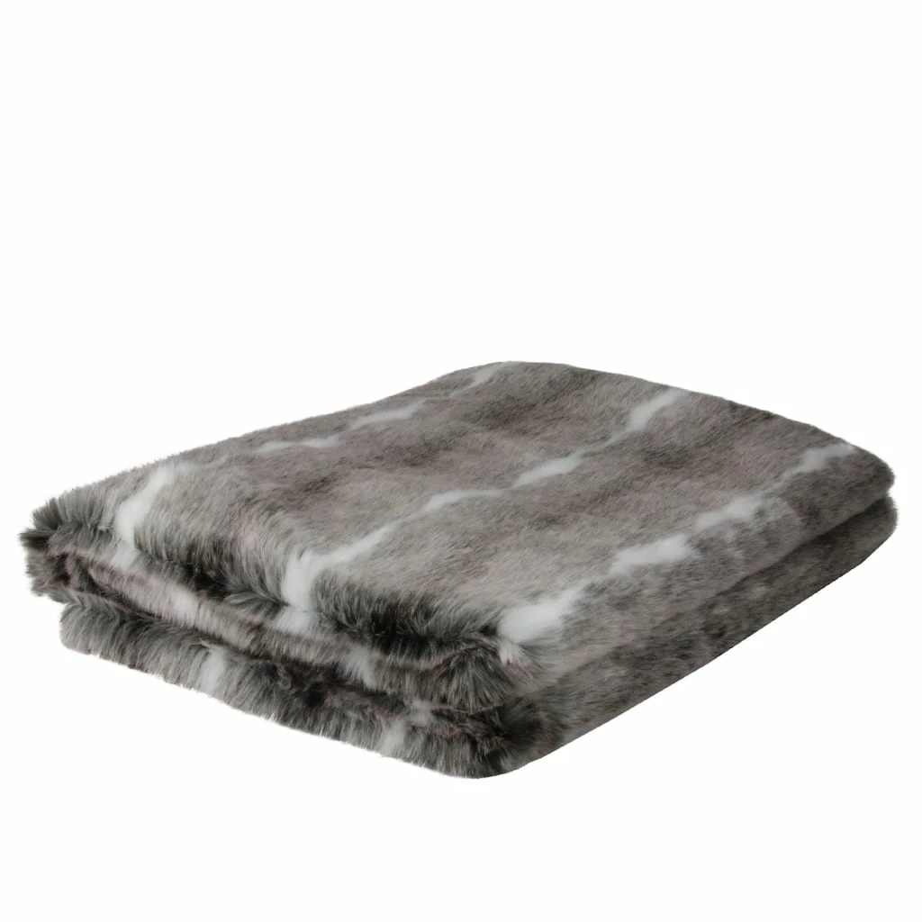 Flash Sale ✔️ White & Gray Contemporary Faux Fur Throw Blanket by Northlight 😀
