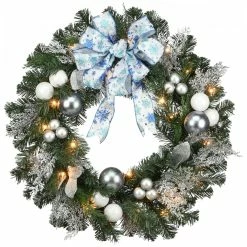 Flash Sale ๐ฏ 32" Pre-Lit Silver Ornament Wreath with Bow by National Tree Company โจ
