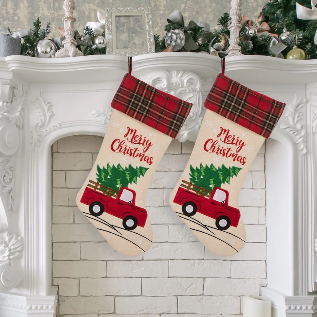 Best Pirce π Glitzhome® 21" Truck & Tree π Christmas Stockings, 2ct. π - Image 2