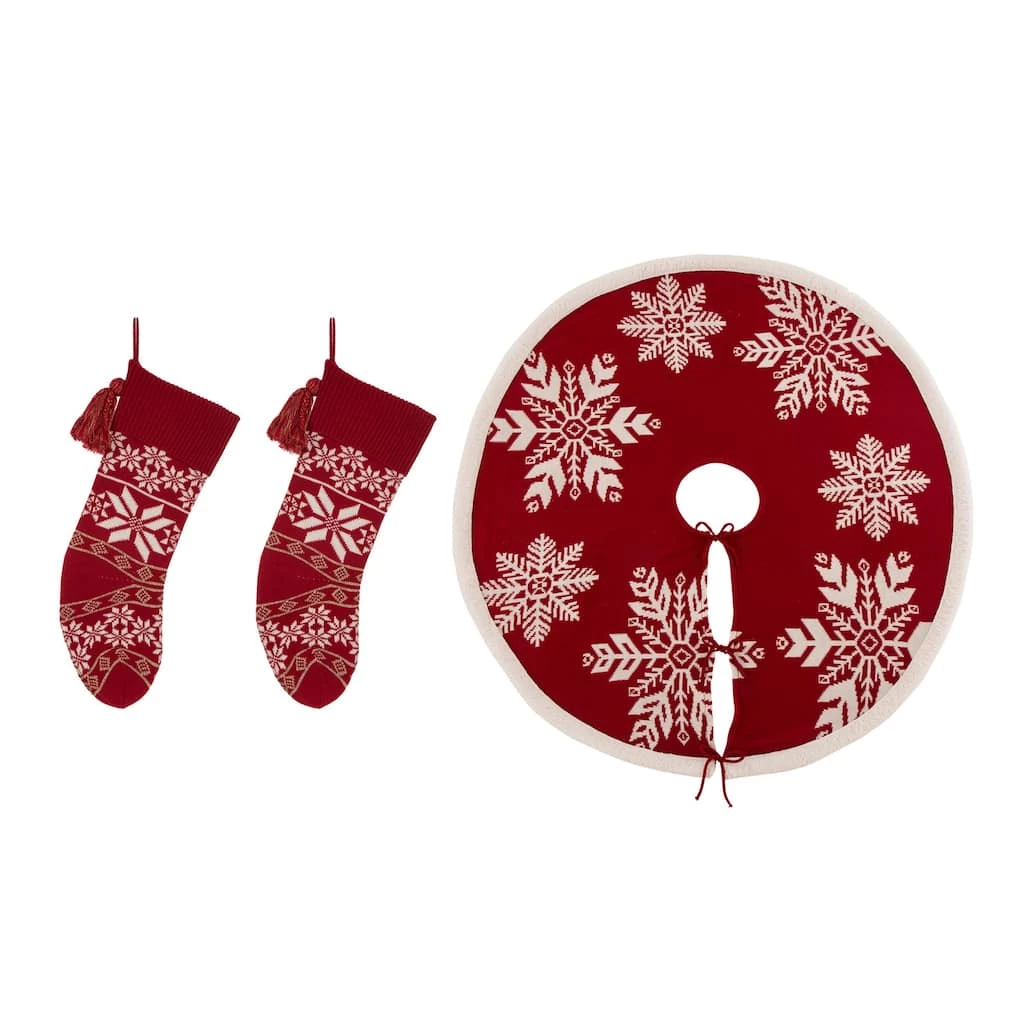 Wholesale π Glitzhome® Red Snowflake Tree π Skirt & Stockings Set π―