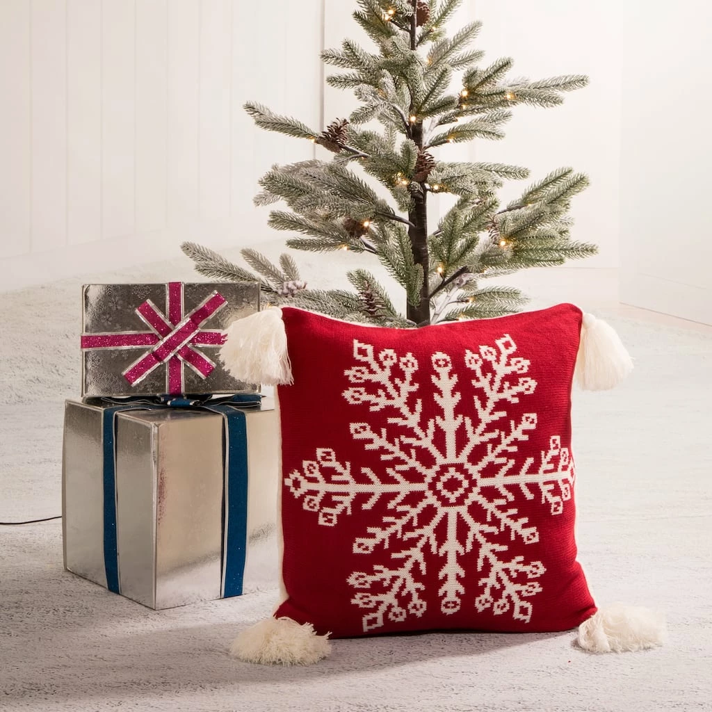 Best reviews of โจ Glitzhome® Knitted Snowflake Red Pillow Covers, 2ct. ๐ - Image 2