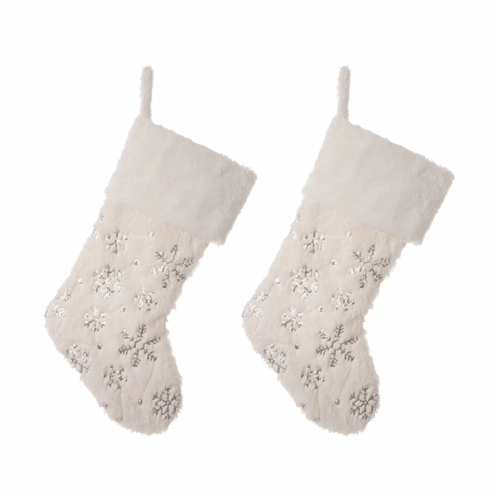 Best deal ๐ Glitzhome® 21" White Plush with Snowflake โ Christmas Stocking, 2ct. โญ