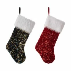 Hot Sale 👏 Glitzhome® Red & Navy Blue Sequin 🎄 Christmas Stocking 🔔