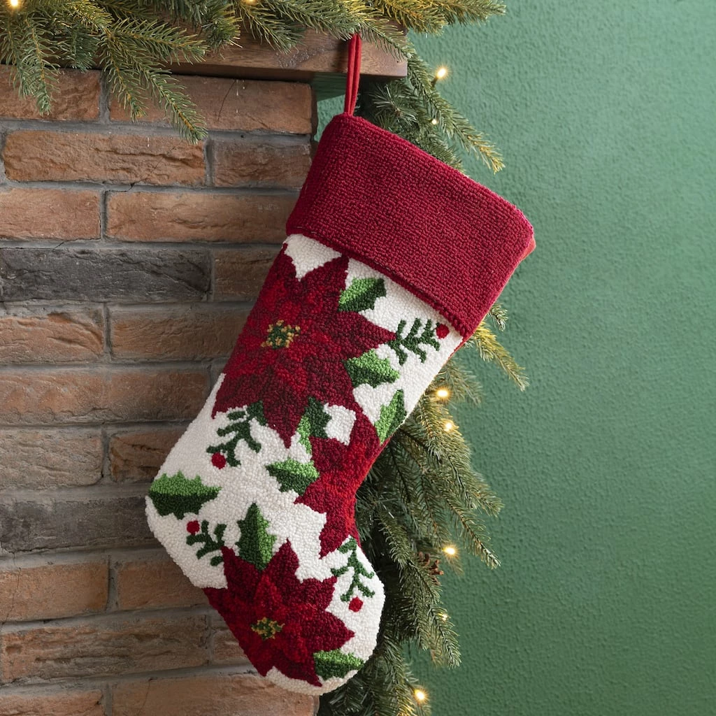 Budget ๐คฉ Glitzhome® 21" Poinsettia Hooked Stocking ๐ - Image 2