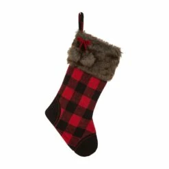 Top 10 ✨ Glitzhome® 21" Fur Black & Red Buffalo Plaid Stocking 😍