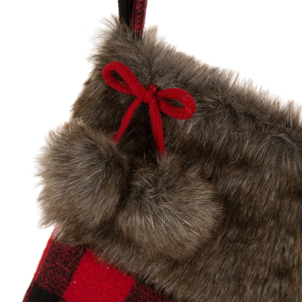 Top 10 β¨ Glitzhome® 21" Fur Black & Red Buffalo Plaid Stocking π - Image 3