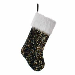 Outlet ✔️ Glitzhome® 21" Navy Blue Sequin 🎁 Christmas Stocking 🛒