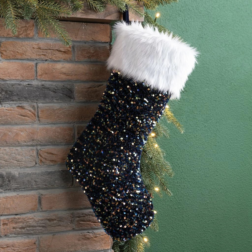 Outlet โ๏ธ Glitzhome® 21" Navy Blue Sequin ๐ Christmas Stocking ๐ - Image 2