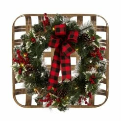 Brand new ⭐ Glitzhome® 24" Tobacco Basket with Pre-Lit LED Pinecone & Berry Wreath 🔥