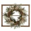 Cheapest 😍 Glitzhome® Brown Wooden Window Frame with Pre-Lit LED Pinecone & Ornament Wreath ✨