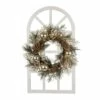 Budget ✔️ Glitzhome® White Wooden Window Frame with Pre-Lit Pinecone & Ornament LED Wreath 🔔