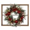 Hot Sale 🎉 Glitzhome® Brown Wooden Window Frame with Pre-Lit LED Pinecone & Red Ornament Wreath 👍