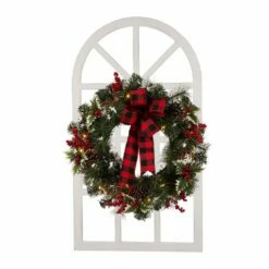 Deals ❤️ Glitzhome® White Window Frame with LED Wreath 👍