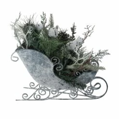 Best Sale 👏 9.5" Gray & Green Frosted Pinecone in Foliage Filled Tabletop Sleigh by Northlight ✨