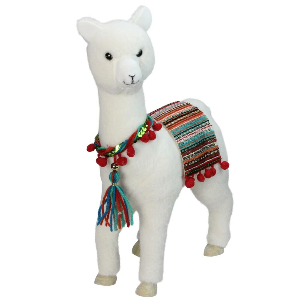 Wholesale ๐ฅ 14" White Plush Bohemian Standing Llama โ Christmas Figure with Pom Poms by Northlight ๐ - Image 2