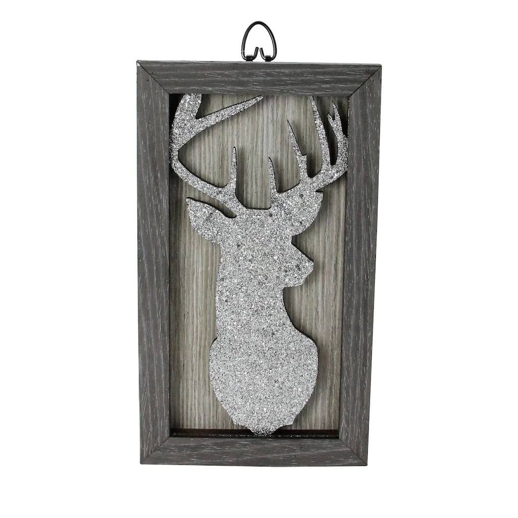 Discount π 10.25" Silver Glittered Buck Silhouette Wall Box Frame by Northlight π