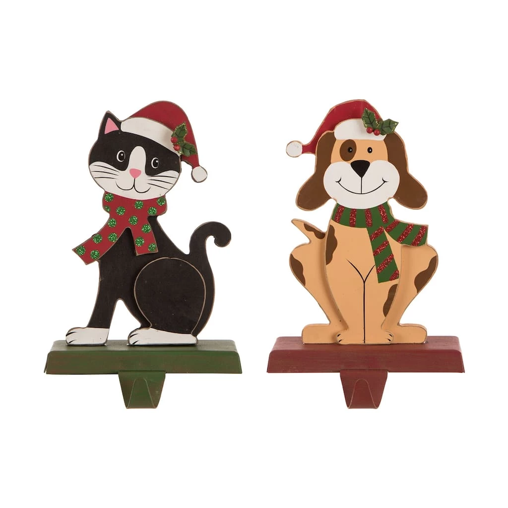 New โ Glitzhome® 8" Wooden Metal Cat and ๐ Dog Stocking Holder Set ๐