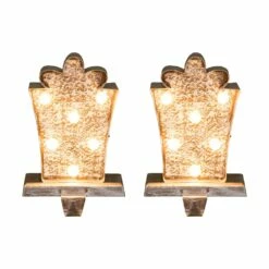 Budget 💯 Glitzhome® 7.5" Pre-Lit Marquee Wooden Metal LED Gift Box Stocking Holder, 2ct. 😍