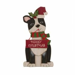Discount 🤩 Glitzhome® 16" Wooden 🐶 Dog 🎁 Christmas Décor Accent 🌟