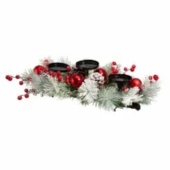Promo 🧨 Glitzhome® 24" Glittered Berry & Ornament Candle Holder 😀