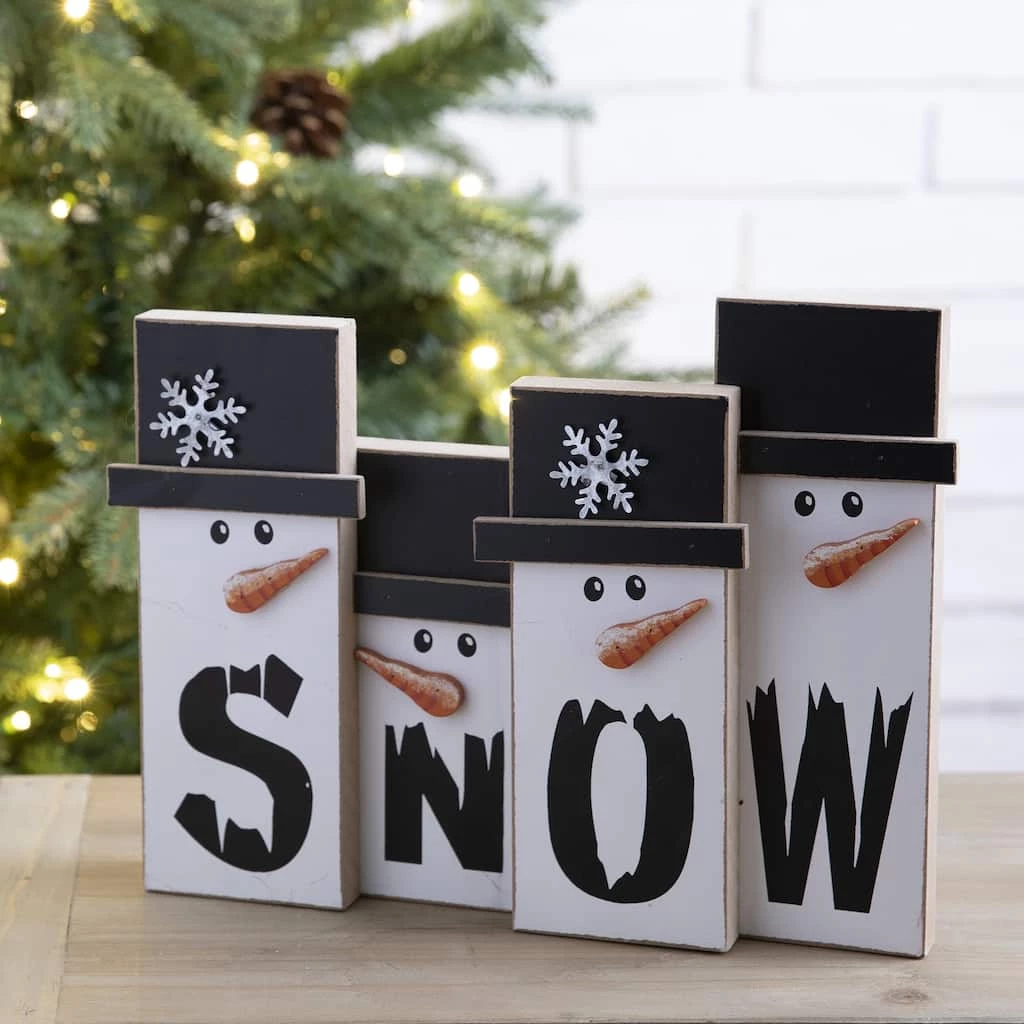 Promo π Glitzhome® 12" Wooden Snowman Family Tabletop Accent π - Image 2