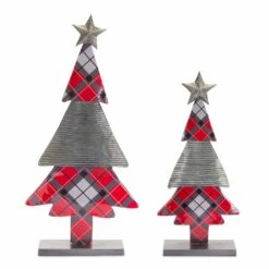 Outlet 🌟 Red Plaid Tabletop Tree Set, 20.5" & 27" by Melrose 🛒
