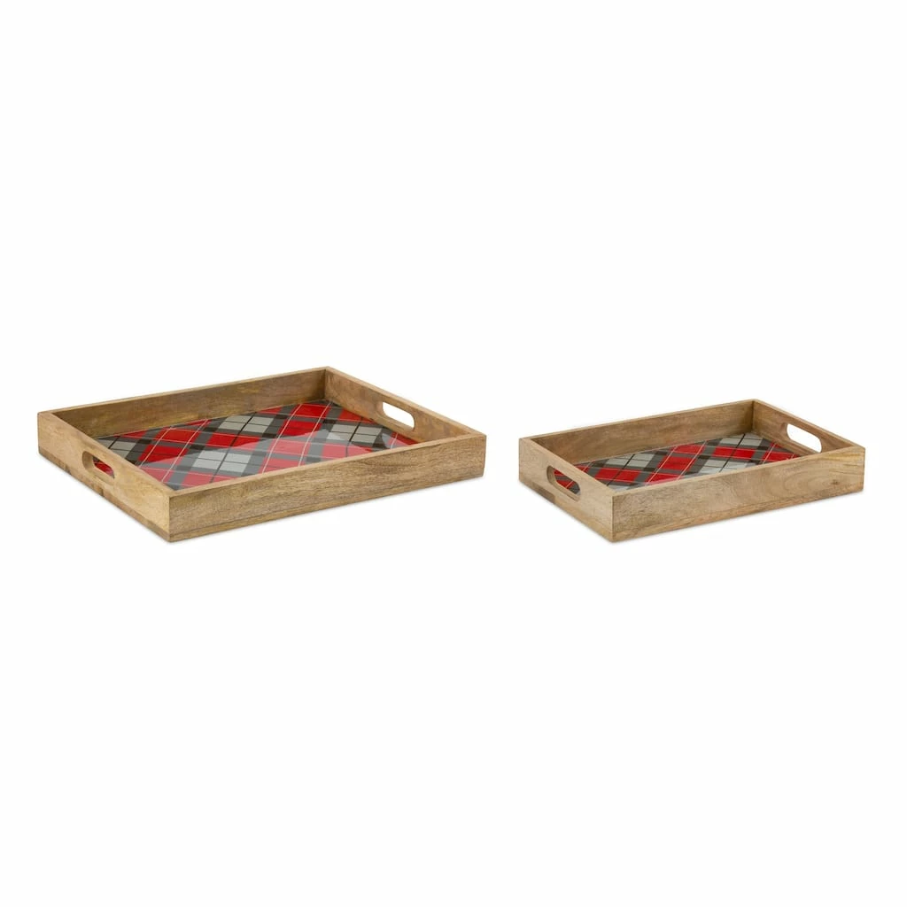 Budget π Wooden Plaid Trays, 2ct. by Melrose π