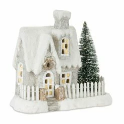 Top 10 👏 10.5" Light-Up White Cottage with Tree by Melrose 🌟
