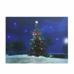 Deals 😉 LED Lighted Decorated ❄ Christmas Tree At Night With Stars Canvas Wall Art by Northlight 🎉