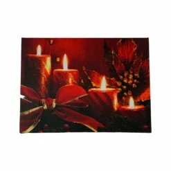 Best Sale 👍 LED Lighted Glitter Striped Candles With Poinsettia & Bow 🎁 Christmas Wall Art by Northlight 🤩