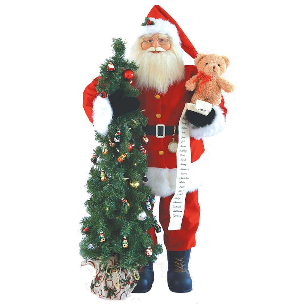 Discount 👍 Santa's Workshop 48" Santa with Teddy Bear & Tree by SantasWorkshop 🛒